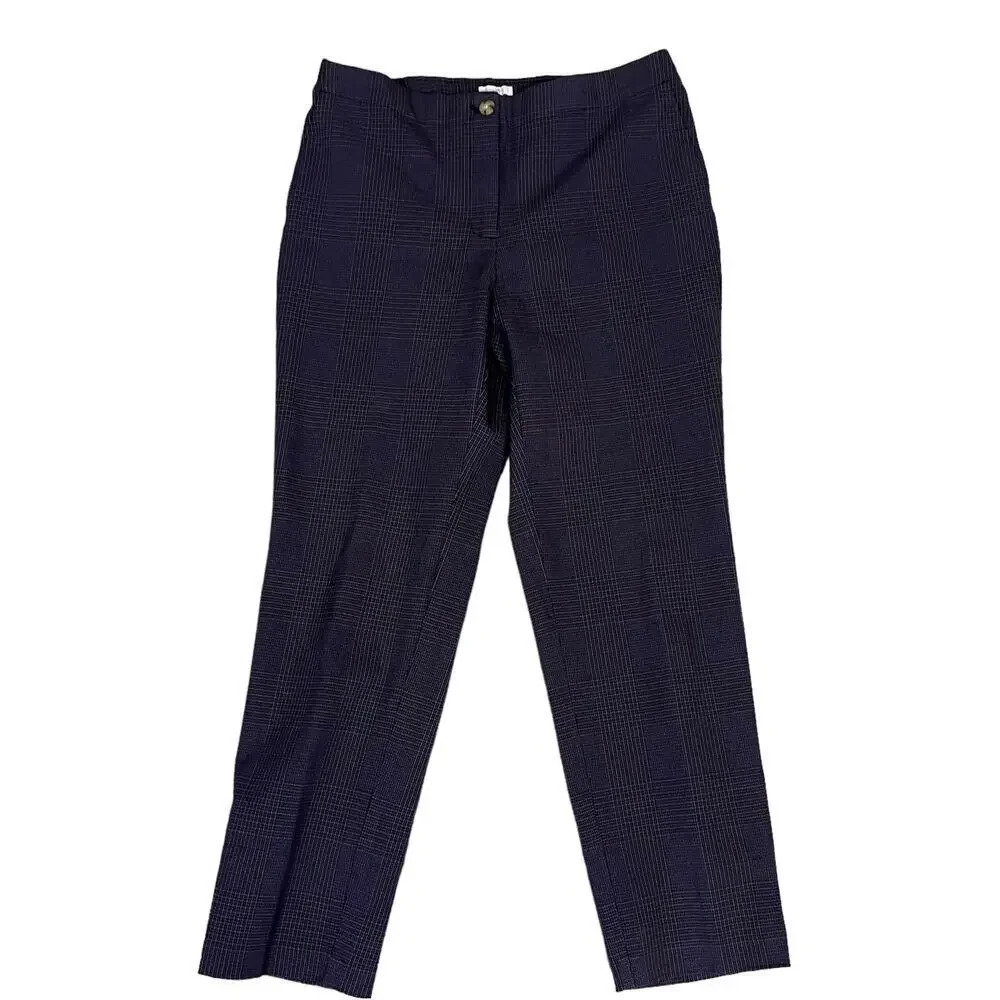 J.Jill Women's Navy Blue Plaid‎ Straight Pants Size 10 Casual